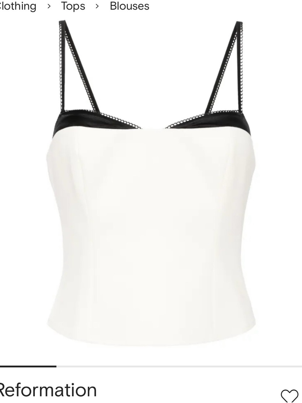 Reformation White Cami with Black Trim and Strappy Detailing